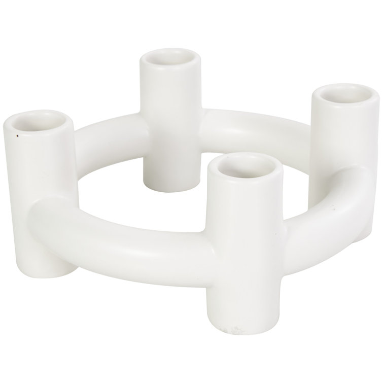 Black and White Ceramic Geometric Circle Candle Holders, Set of 2