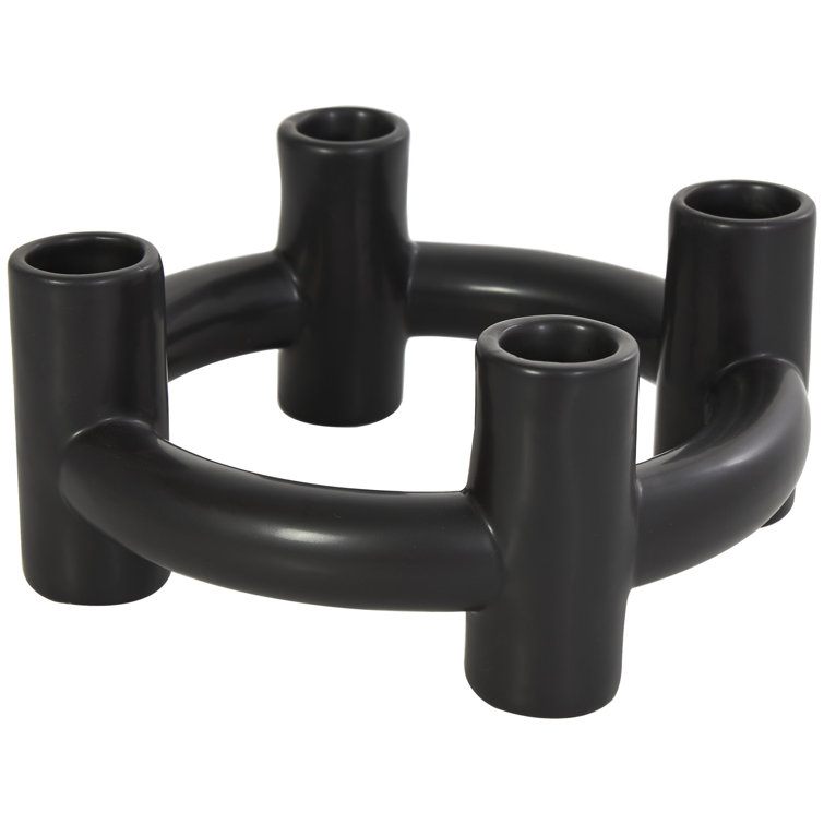 Black and White Ceramic Geometric Circle Candle Holders, Set of 2