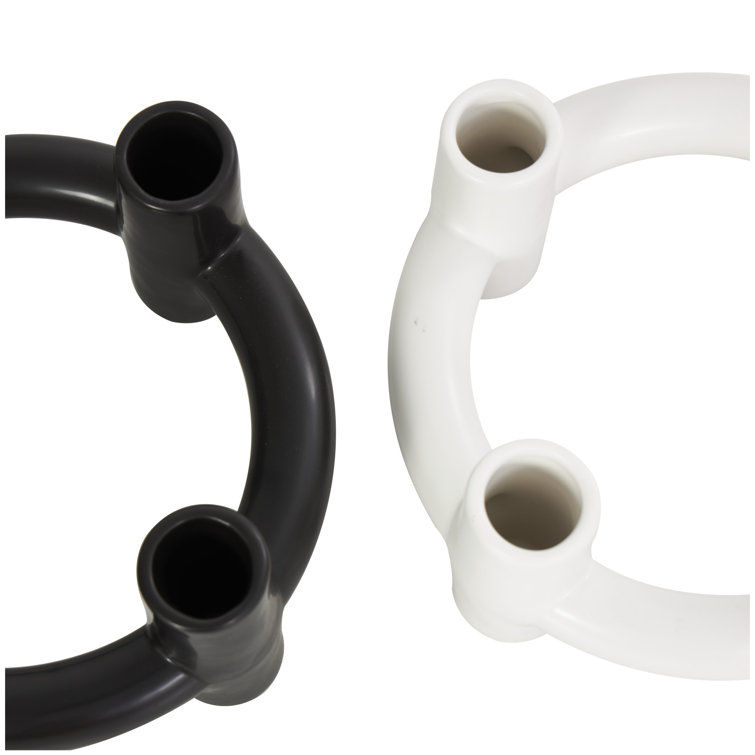 Black and White Ceramic Geometric Circle Candle Holders, Set of 2