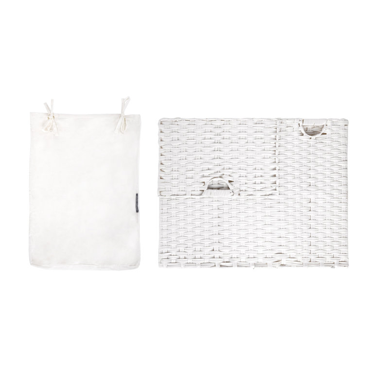 White Handwoven Collapsible Laundry Hamper with Lid