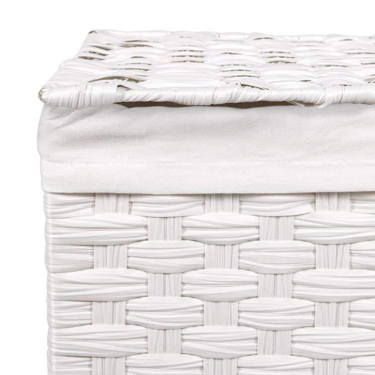 White Handwoven Collapsible Laundry Hamper with Lid