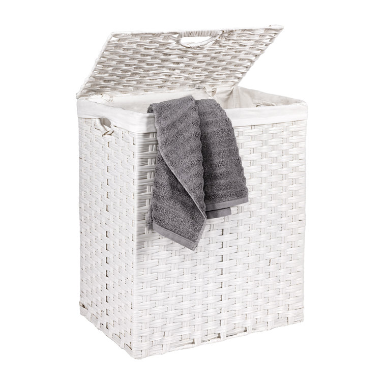 White Handwoven Collapsible Laundry Hamper with Lid