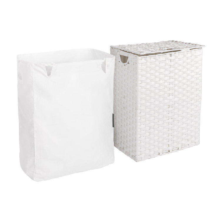 White Handwoven Collapsible Laundry Hamper with Lid