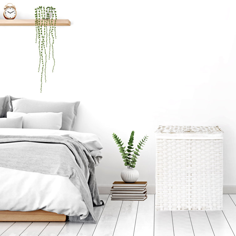 White Handwoven Collapsible Laundry Hamper with Lid