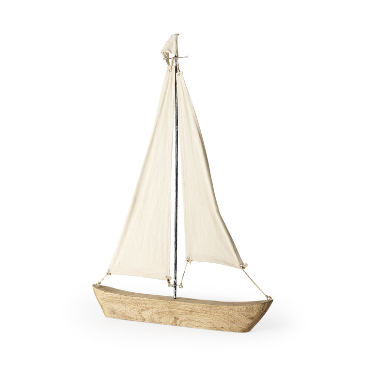 Medium Brown and Cream Polished Nautical Sailboat Accent