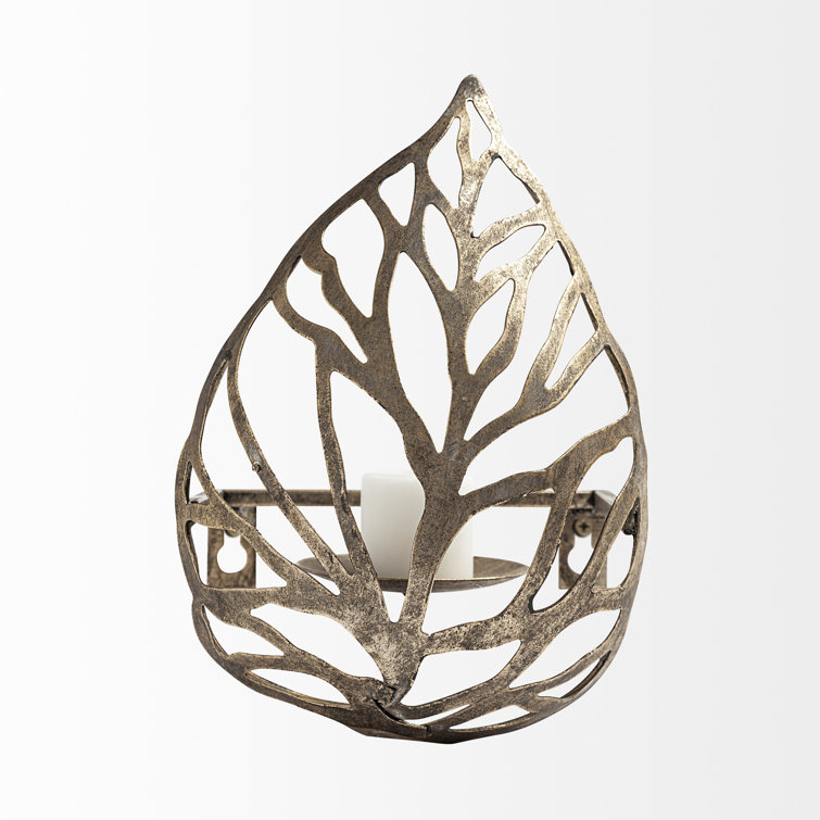 Antiqued Bronze Champagne Leaf Wall Candle Holder