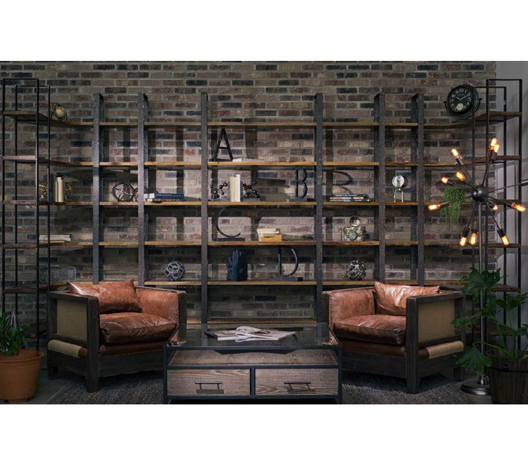 Eccles 90" Black and Brown Solid Wood Corner Bookcase