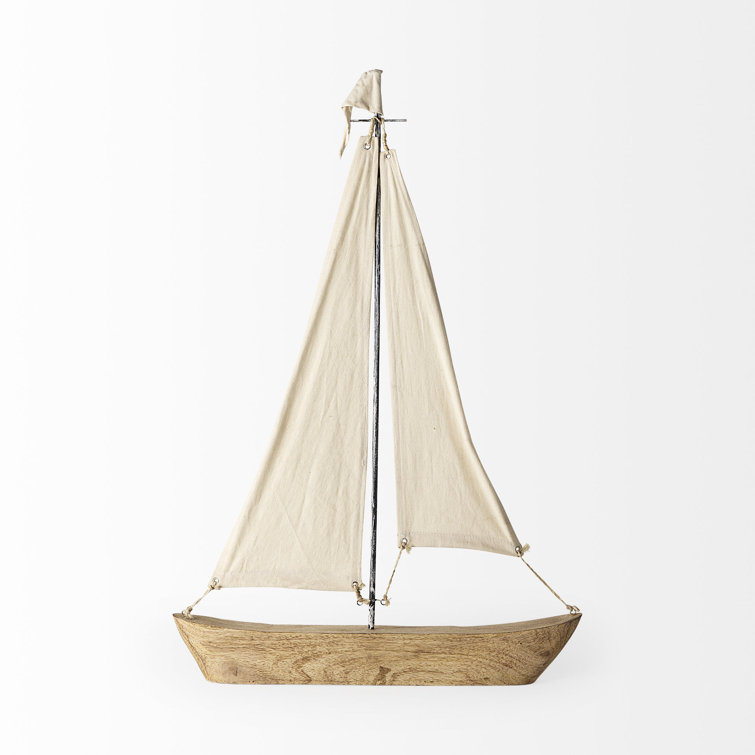 Medium Brown and Cream Polished Nautical Sailboat Accent
