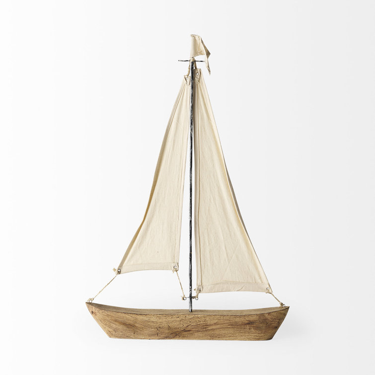 Medium Brown and Cream Polished Nautical Sailboat Accent