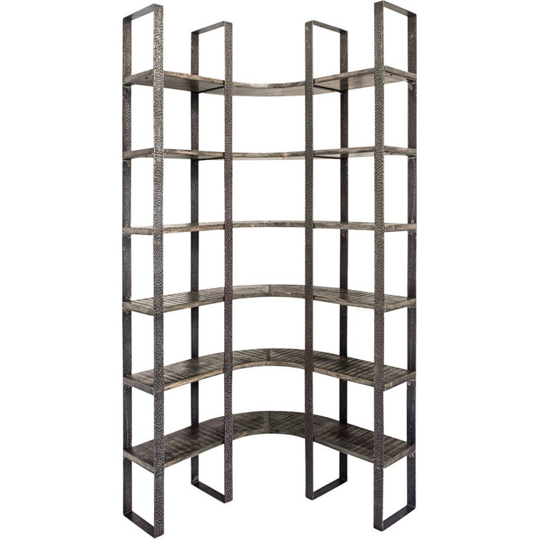 Eccles 90" Black and Brown Solid Wood Corner Bookcase