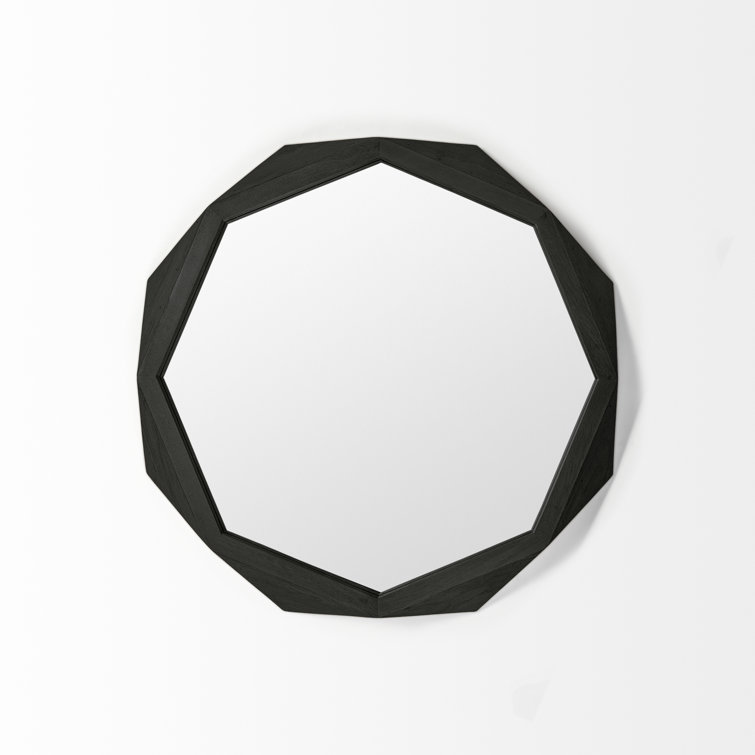 Black Solid Wood Octagonal Wall Mirror, 32" x 32"