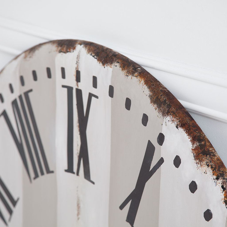 Oversized White and Tan Metal Farmhouse Wall Clock