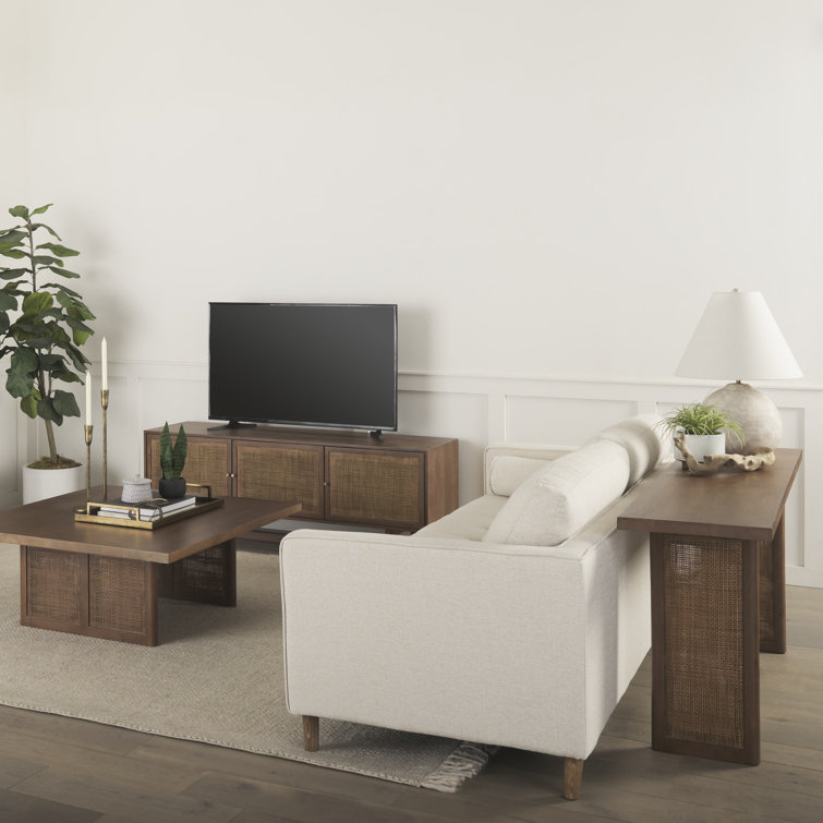 Light Brown Cane Front Media Console with Cabinet