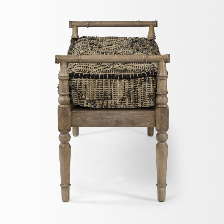 Fullerton Upholstered 57" Bench with Jute Patterned Top and Light Brown Wood Base