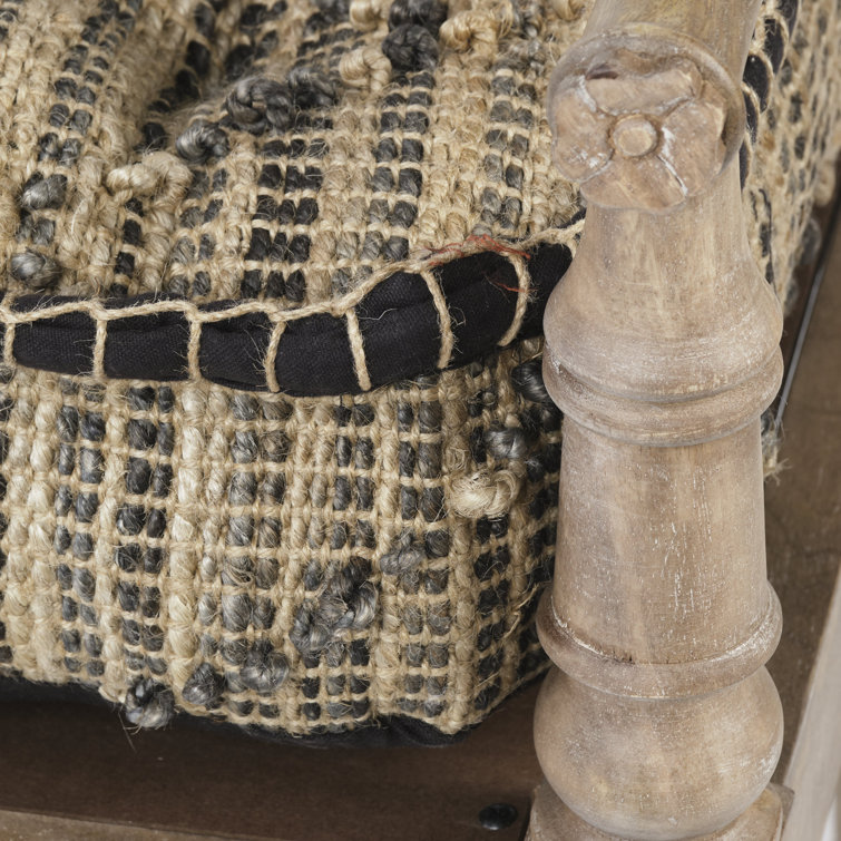 Fullerton Upholstered 57" Bench with Jute Patterned Top and Light Brown Wood Base