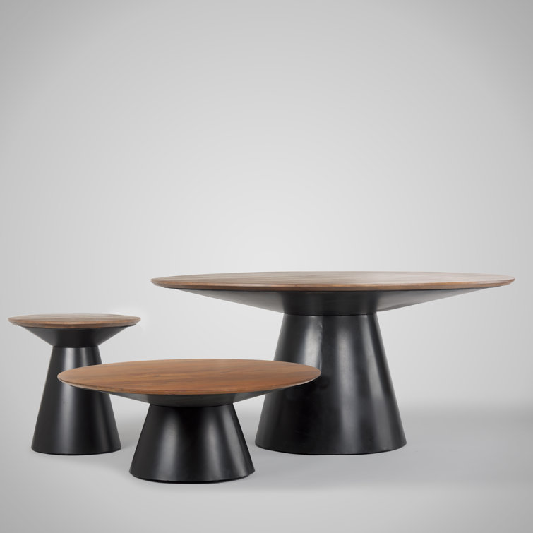 Mitchell 63'' Round Medium Brown Wood Dining Table with Black Iron Base