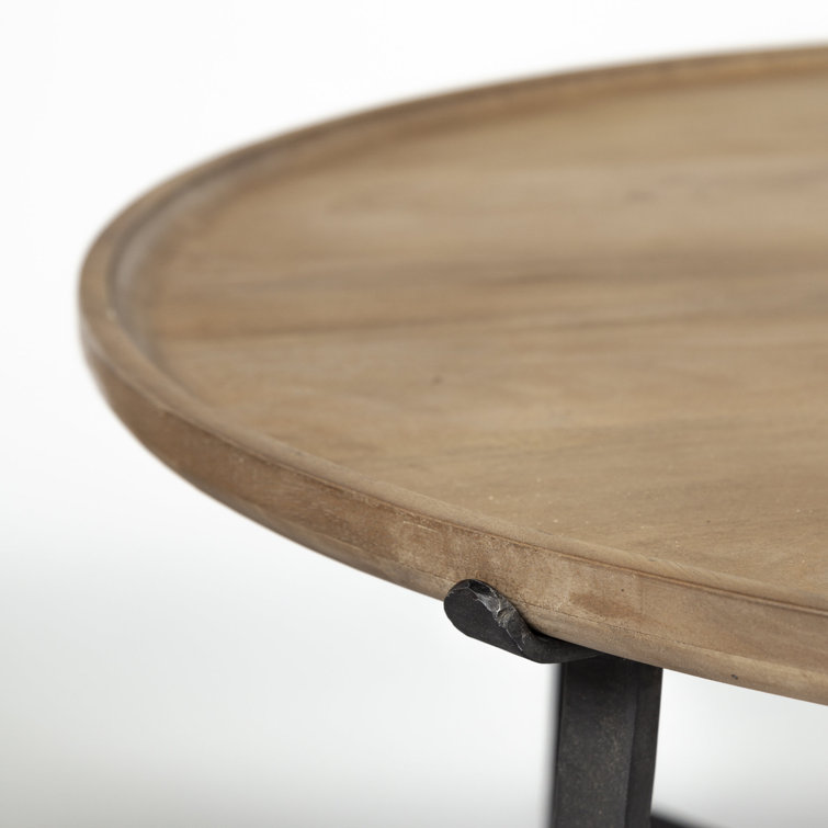 Helios Brown Wood and Black Metal Nesting Coffee Tables