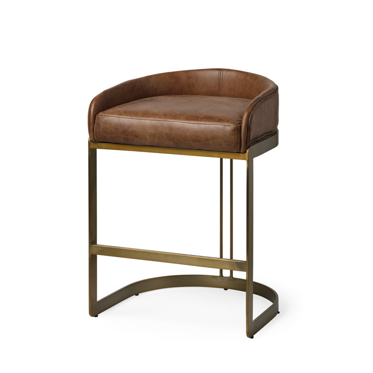 Bradley Brown Leather and Gold Metal Counter Stool