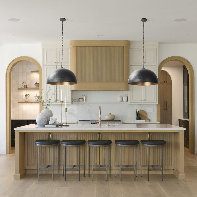 Karina 24" Matte Black and Brass Dome Pendant Light