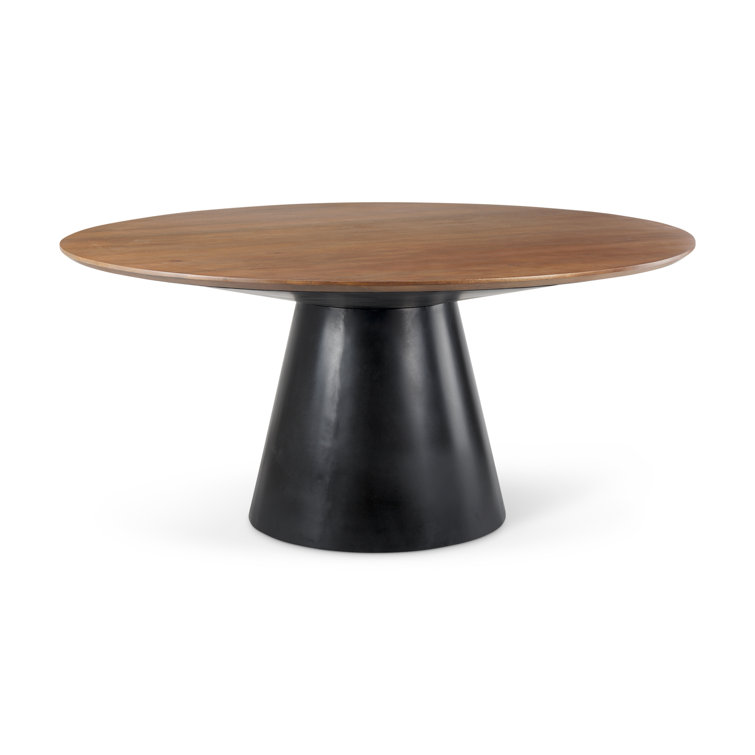Mitchell 63'' Round Medium Brown Wood Dining Table with Black Iron Base