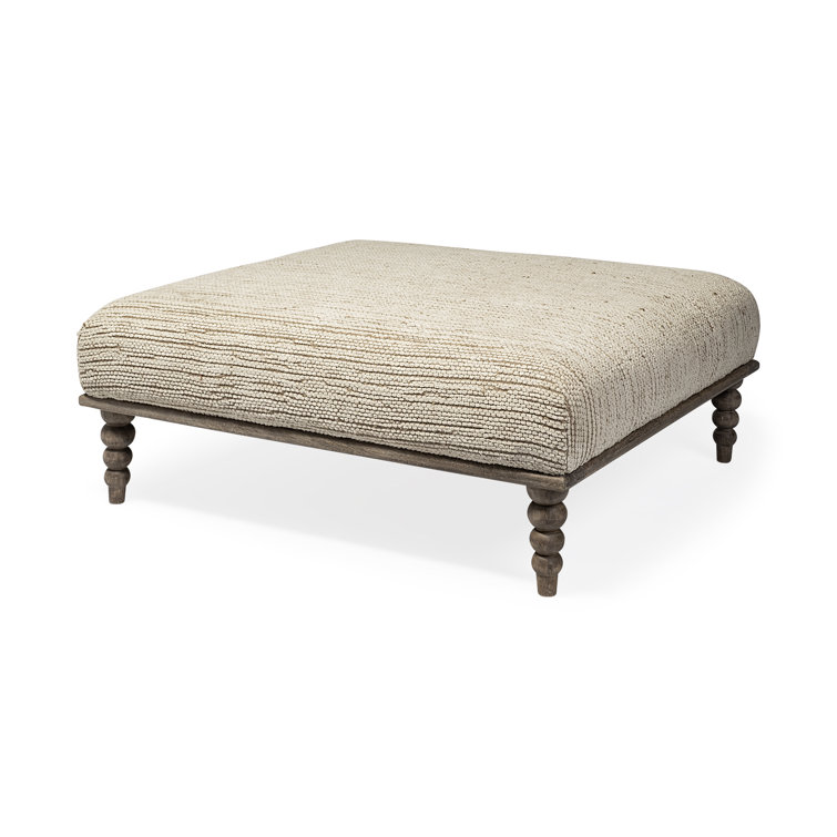 Alder I Cream Fabric and Natural-Brown Mango Wood Square Bench