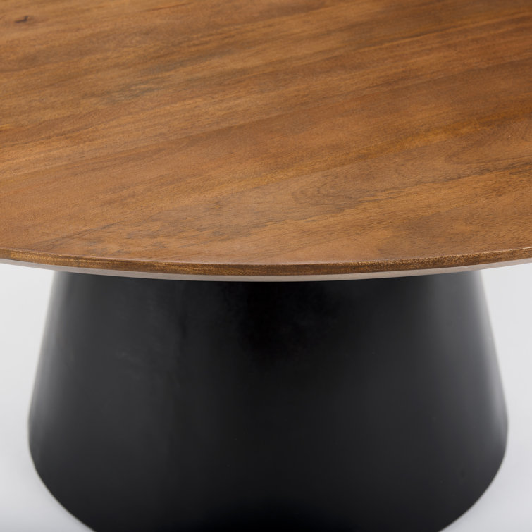 Mitchell 63'' Round Medium Brown Wood Dining Table with Black Iron Base