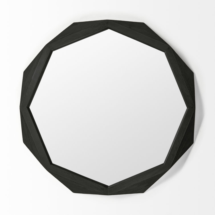 Black Octagonal Solid Wood Bathroom Vanity Mirror