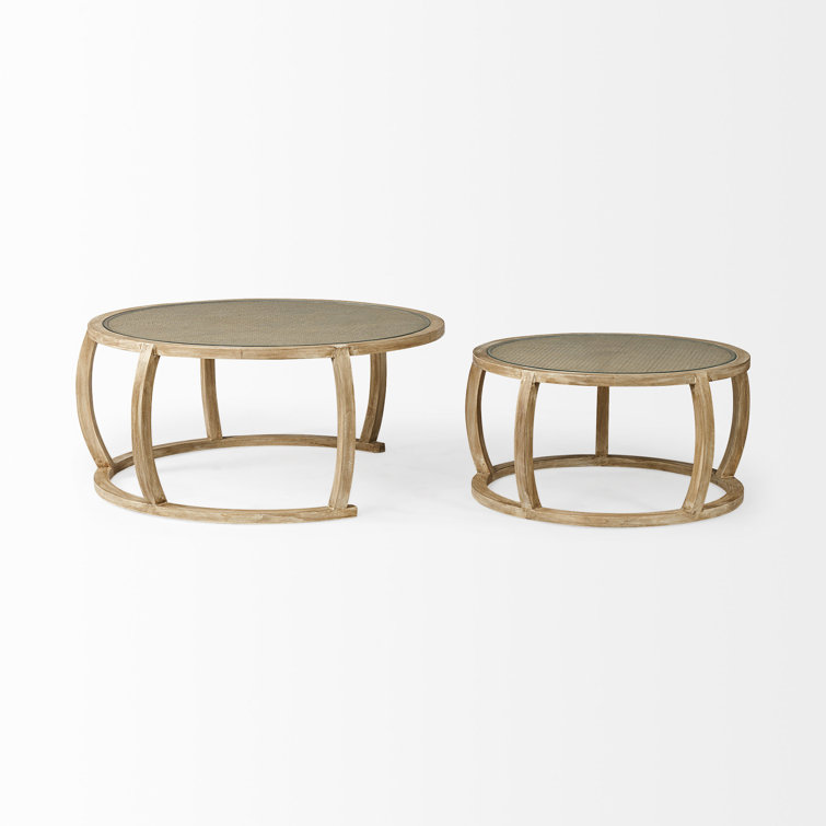 Hubbard Round Wood and Glass Nesting Coffee Table Set