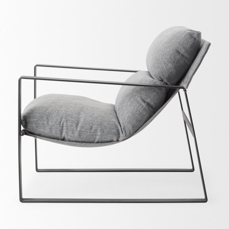 Gray Fabric and Black Iron Slipper Accent Chair