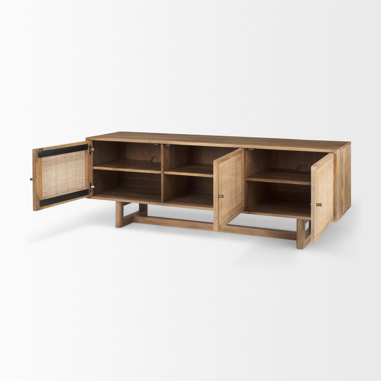 Light Brown Cane Front Media Console with Cabinet