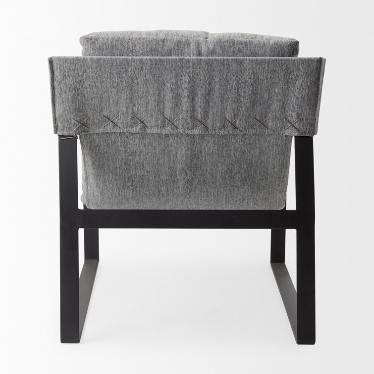Gray Fabric and Black Iron Slipper Accent Chair