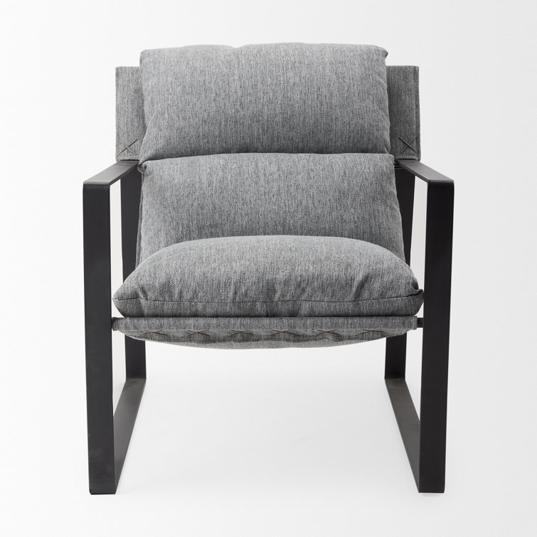 Gray Fabric and Black Iron Slipper Accent Chair