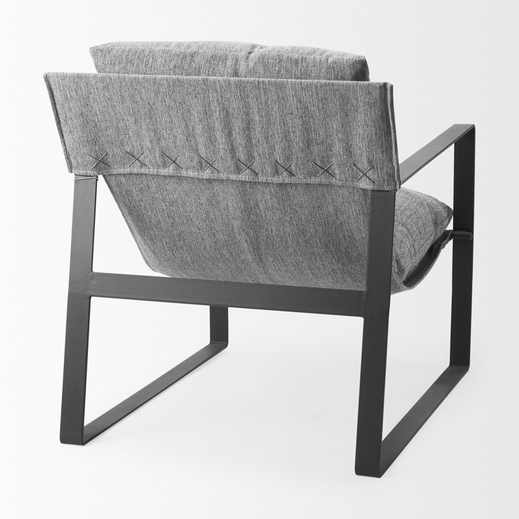 Gray Fabric and Black Iron Slipper Accent Chair