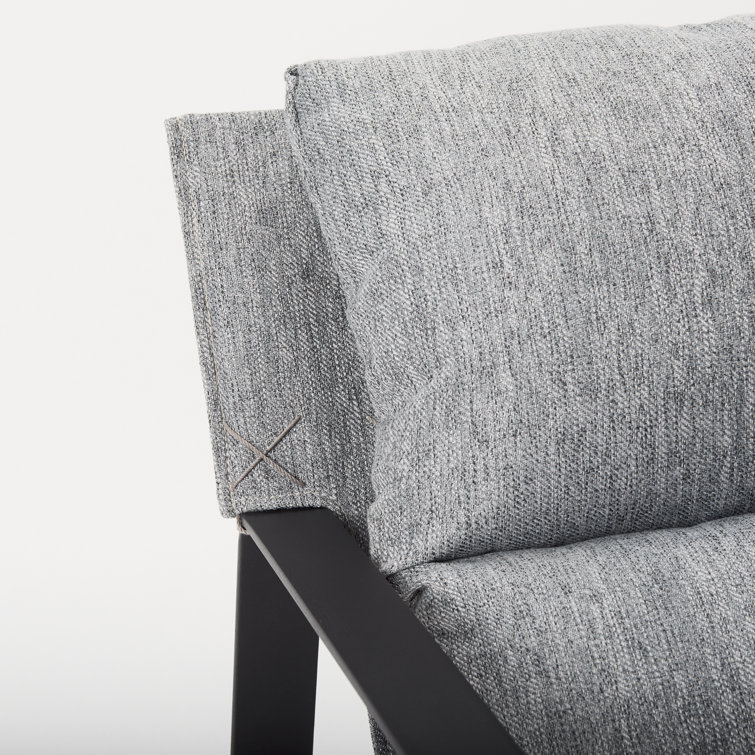 Gray Fabric and Black Iron Slipper Accent Chair