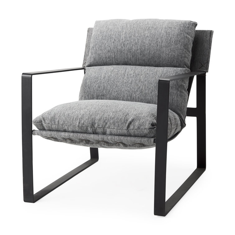 Gray Fabric and Black Iron Slipper Accent Chair