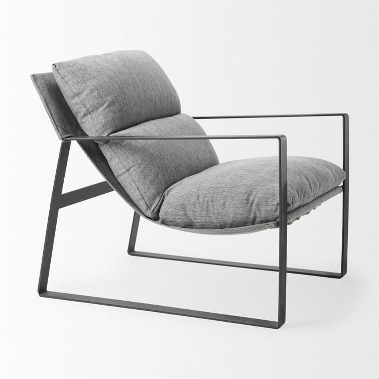 Gray Fabric and Black Iron Slipper Accent Chair