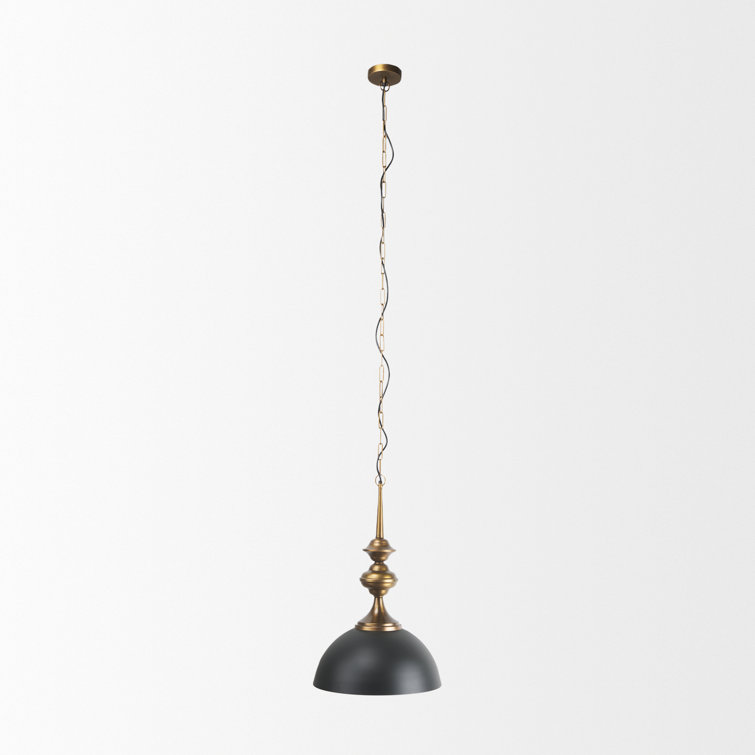 Willson Black and Antique Brass Glass Bowl Pendant Light