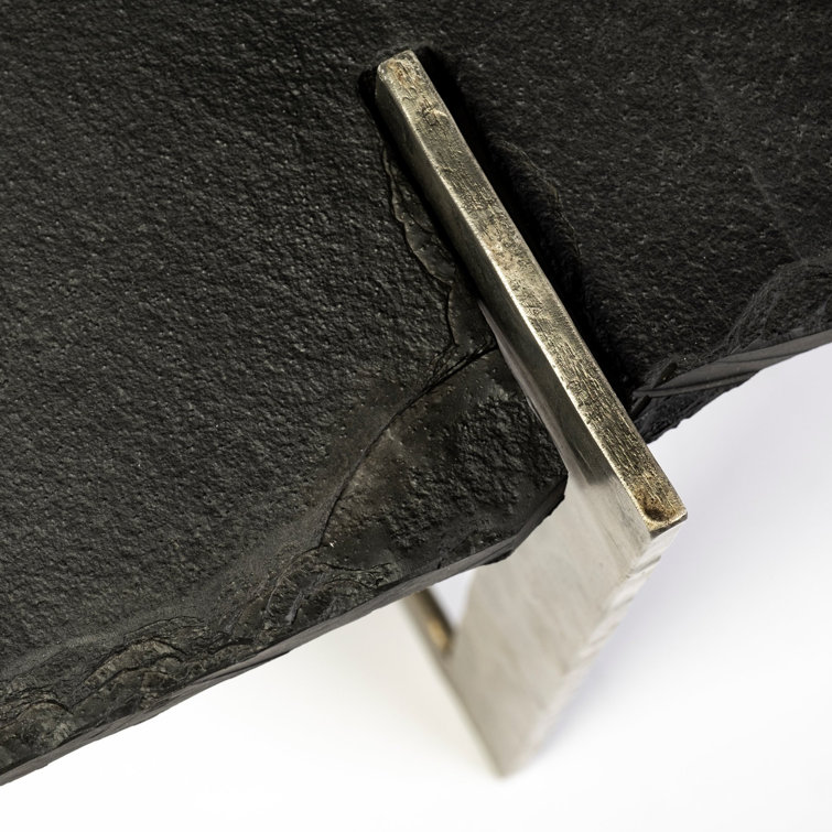 Shale Black Slate and Iron Round Coffee Table