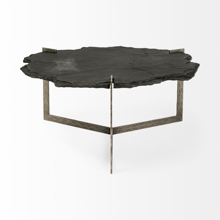 Shale Black Slate and Iron Round Coffee Table