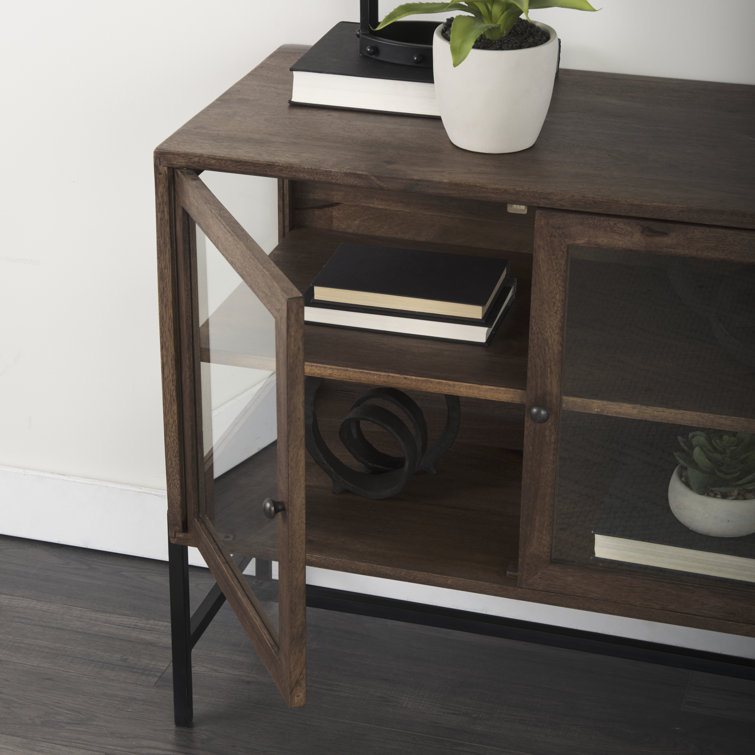 Arelius Medium Brown Wood with Black Metal Base Storage Cabinet