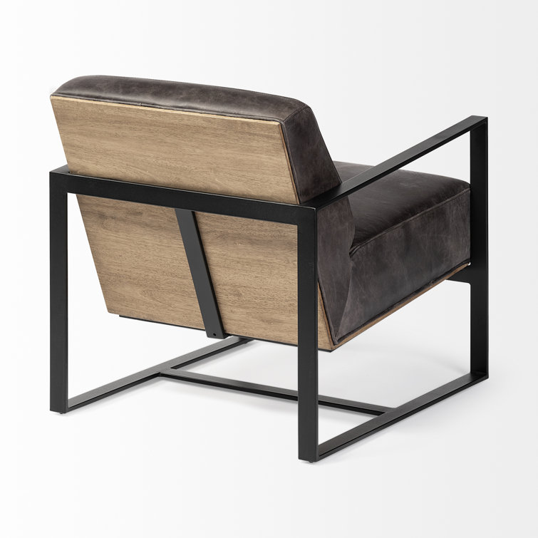 Stamford 31.9'' Black Genuine Leather and Metal Armchair