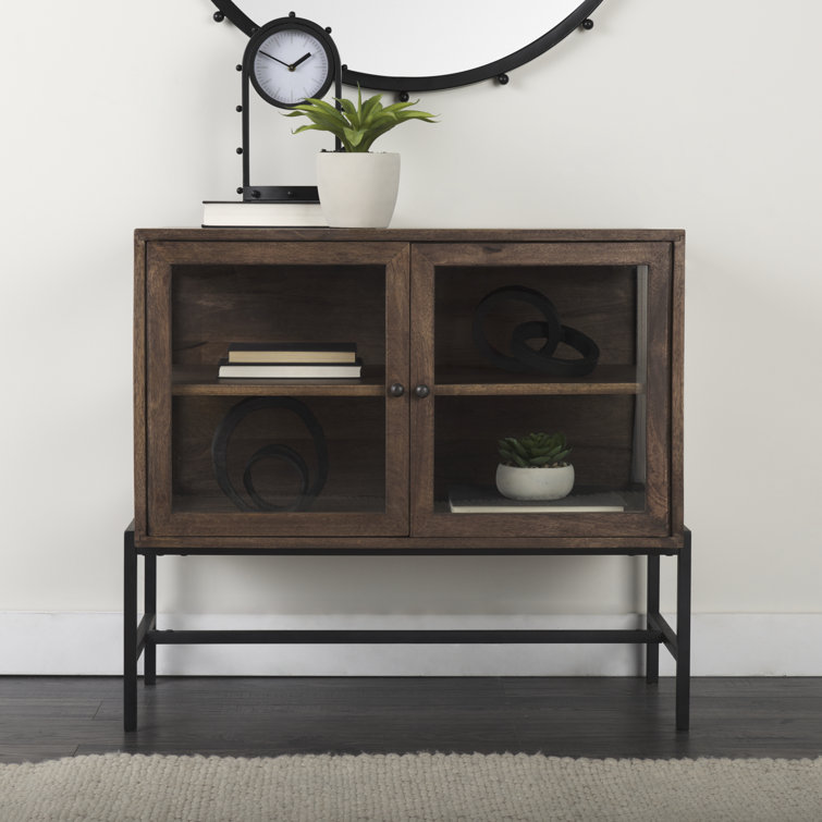 Arelius Light Brown Mango Wood with Black Iron Base Accent Cabinet