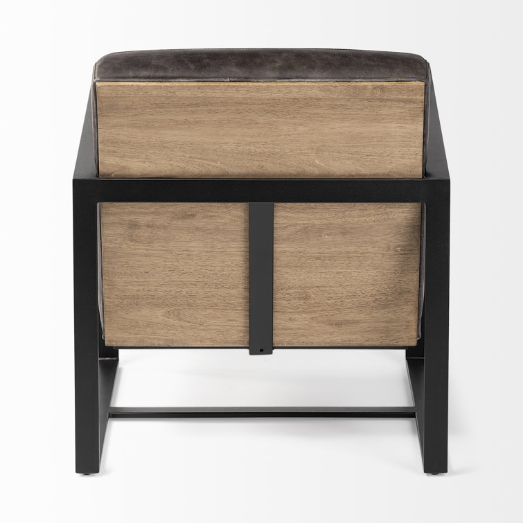 Stamford 31.9'' Black Genuine Leather and Metal Armchair