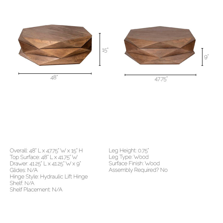 Medium Brown Geometric Mango Wood Coffee Table with Storage