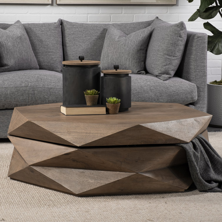Medium Brown Geometric Mango Wood Coffee Table with Storage