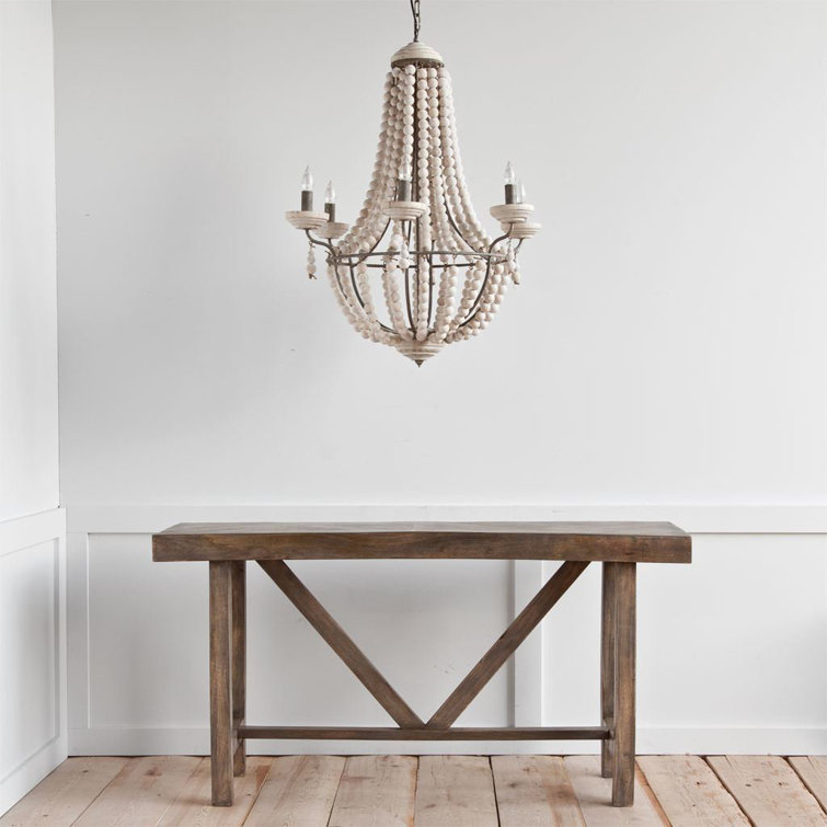 White Beaded 6-Light Candle Chandelier