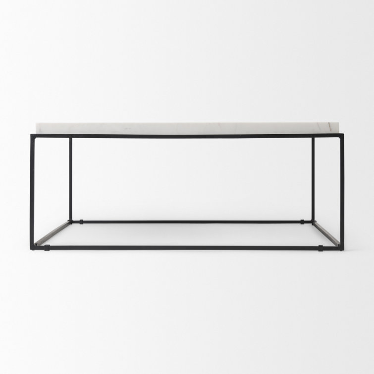Nathan Square White Marble Top Black Metal Base Coffee Table