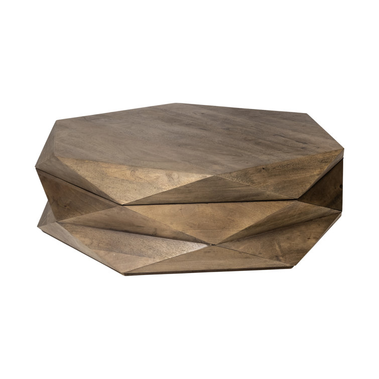 Medium Brown Geometric Mango Wood Coffee Table with Storage