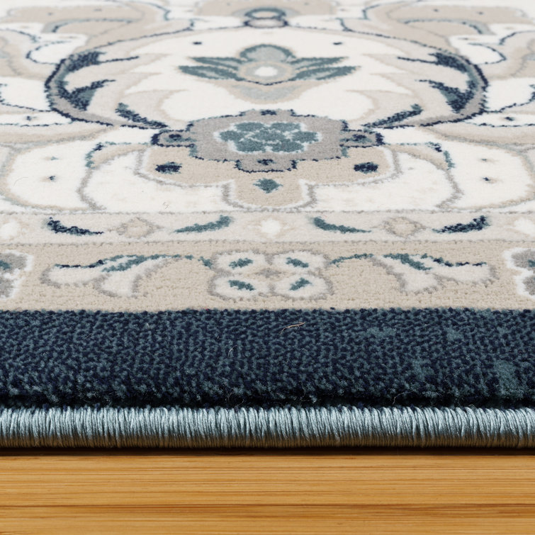 Moena Navy Blue Traditional Floral 6' x 9' Synthetic Area Rug