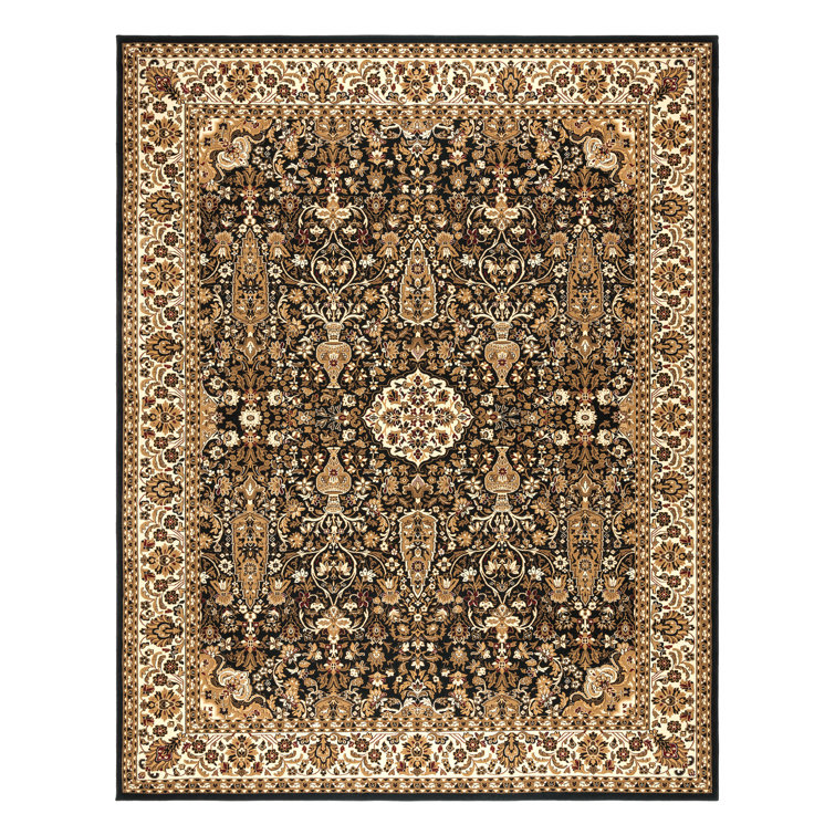 Majestic Black and Beige Synthetic Traditional Persian Area Rug